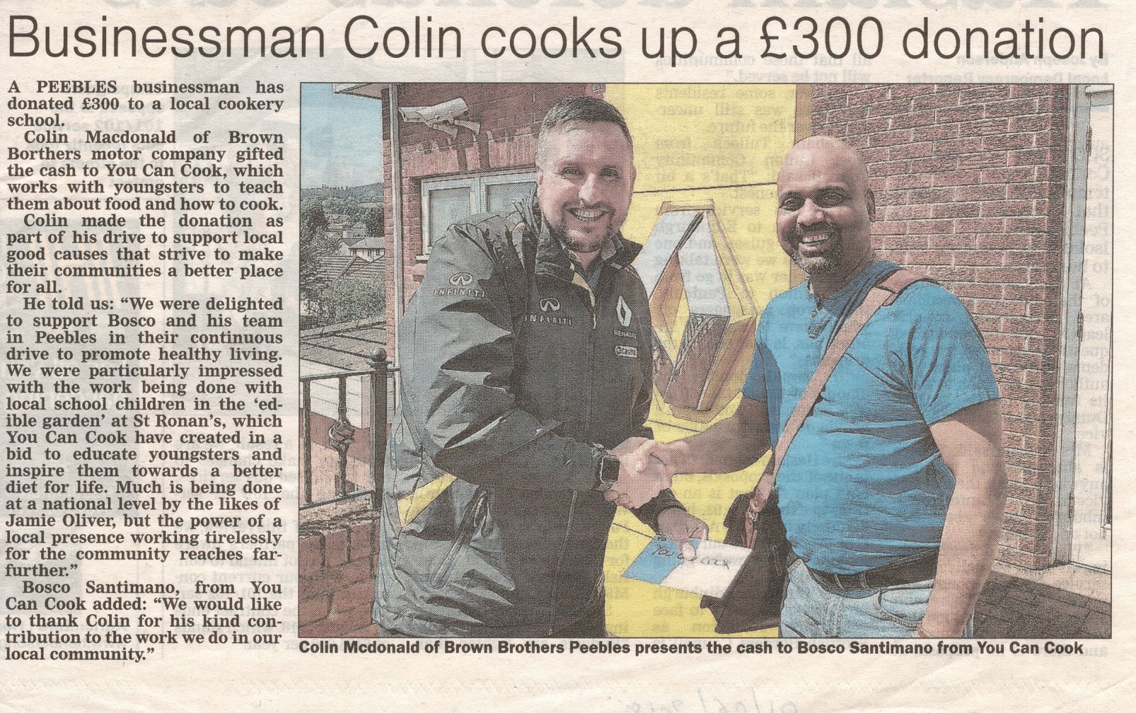 Press Clipping: Businessman Colin cooks up a £300 donation