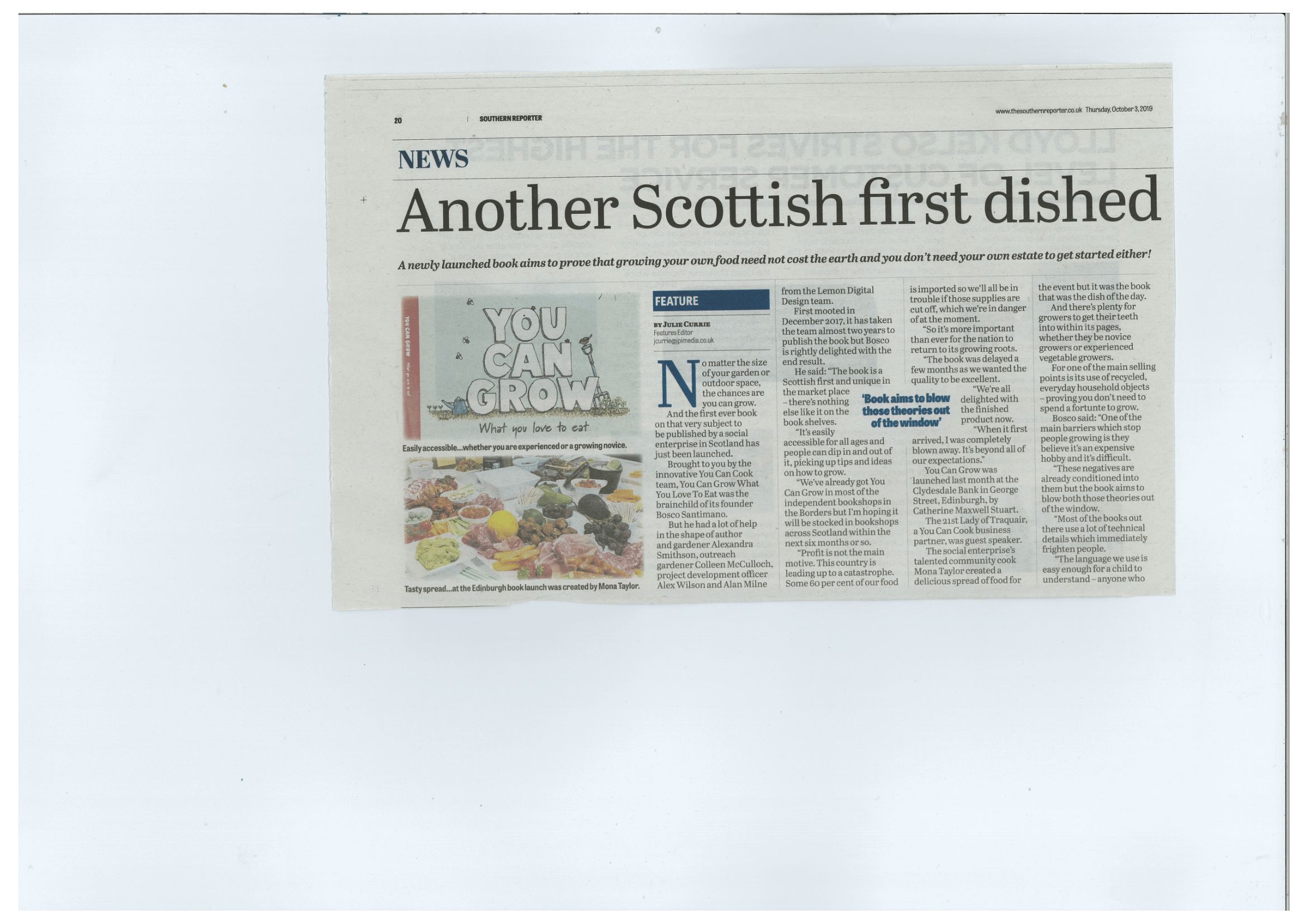 Press Clipping: Another Scottish first dished up by the You Can Cook team 1/2
